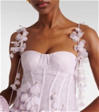 Zimmermann Floral-appliqué linen and silk bustier gown