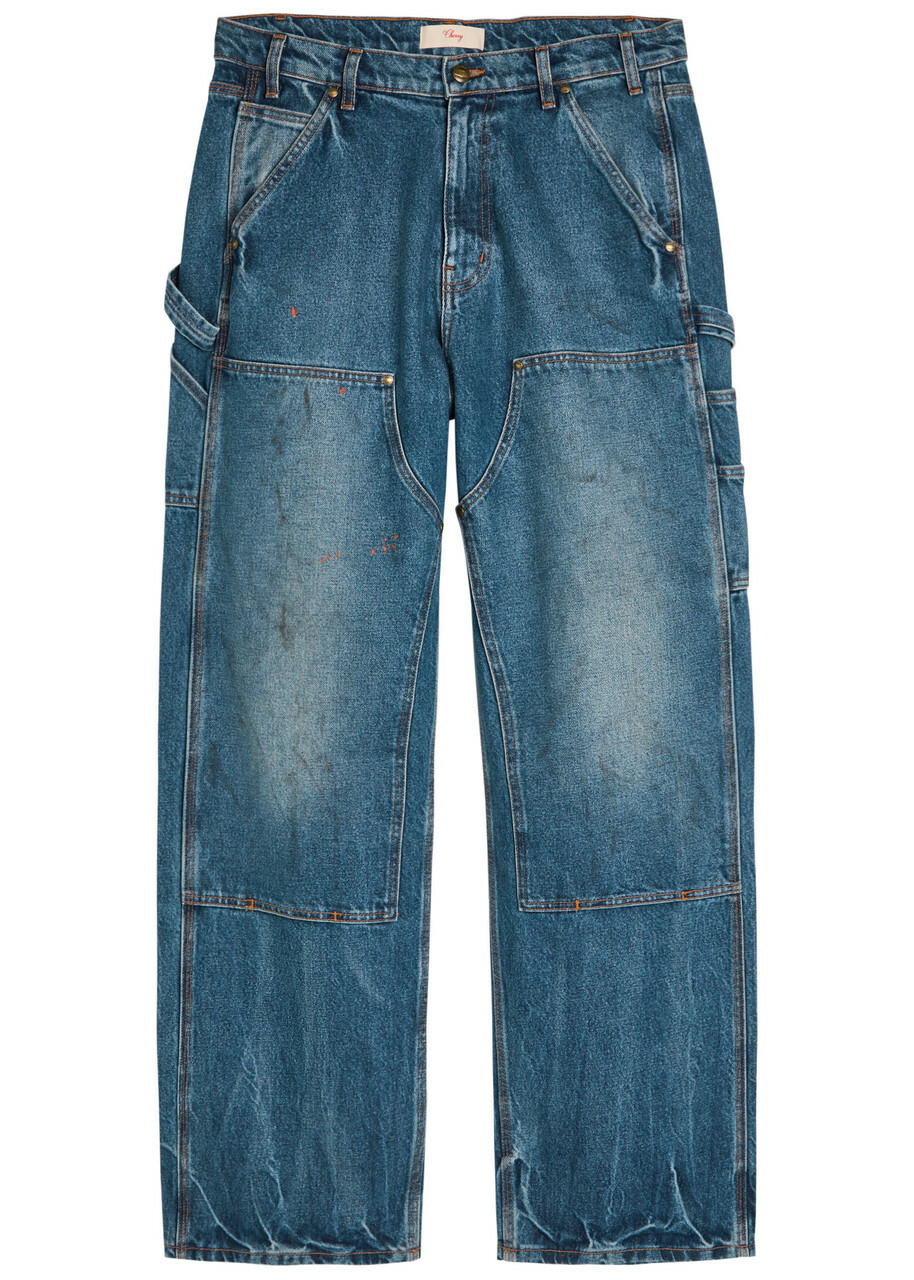 Cherry Los Angeles Paint-effect Washed Wide-leg Jeans Denim