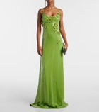 Oscar de la Renta Floral-appliqué sequined jersey gown