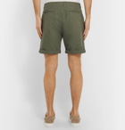 Mr P. - Garment-Dyed Peached Cotton and Linen-Blend Twill Shorts - Army green