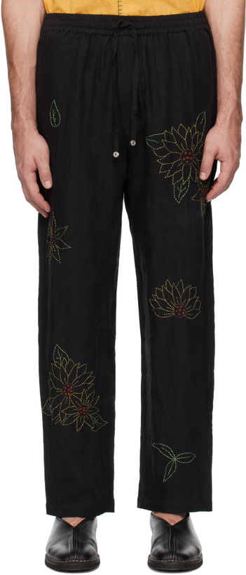 Photo: HARAGO Black Sunflower Embroidered Trousers