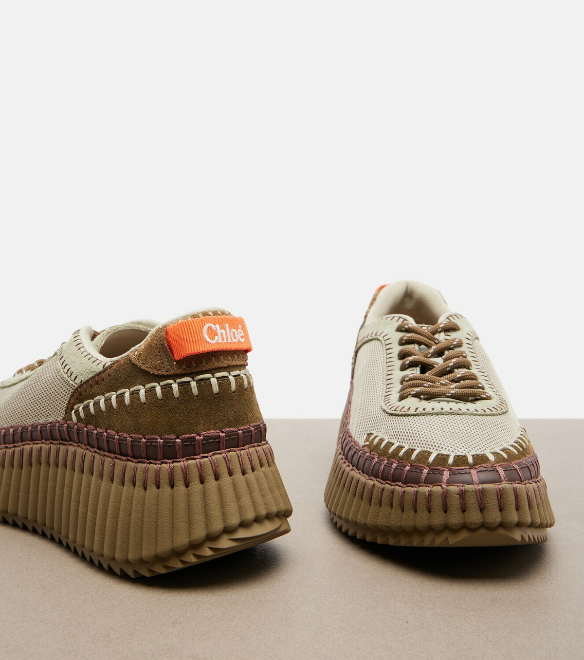 Chloé Nama leather-trimmed platform sneakers