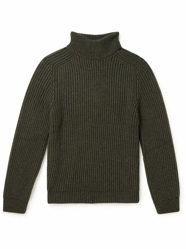 Photo: EDWIN - Slim-Fit Garment-Washed Ribbed-Knit Rollneck Sweater - Green