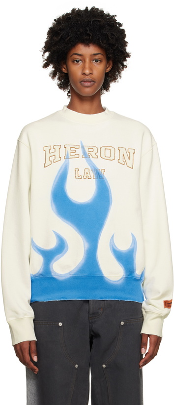 Photo: Heron Preston White Law Flames Sweatshirt