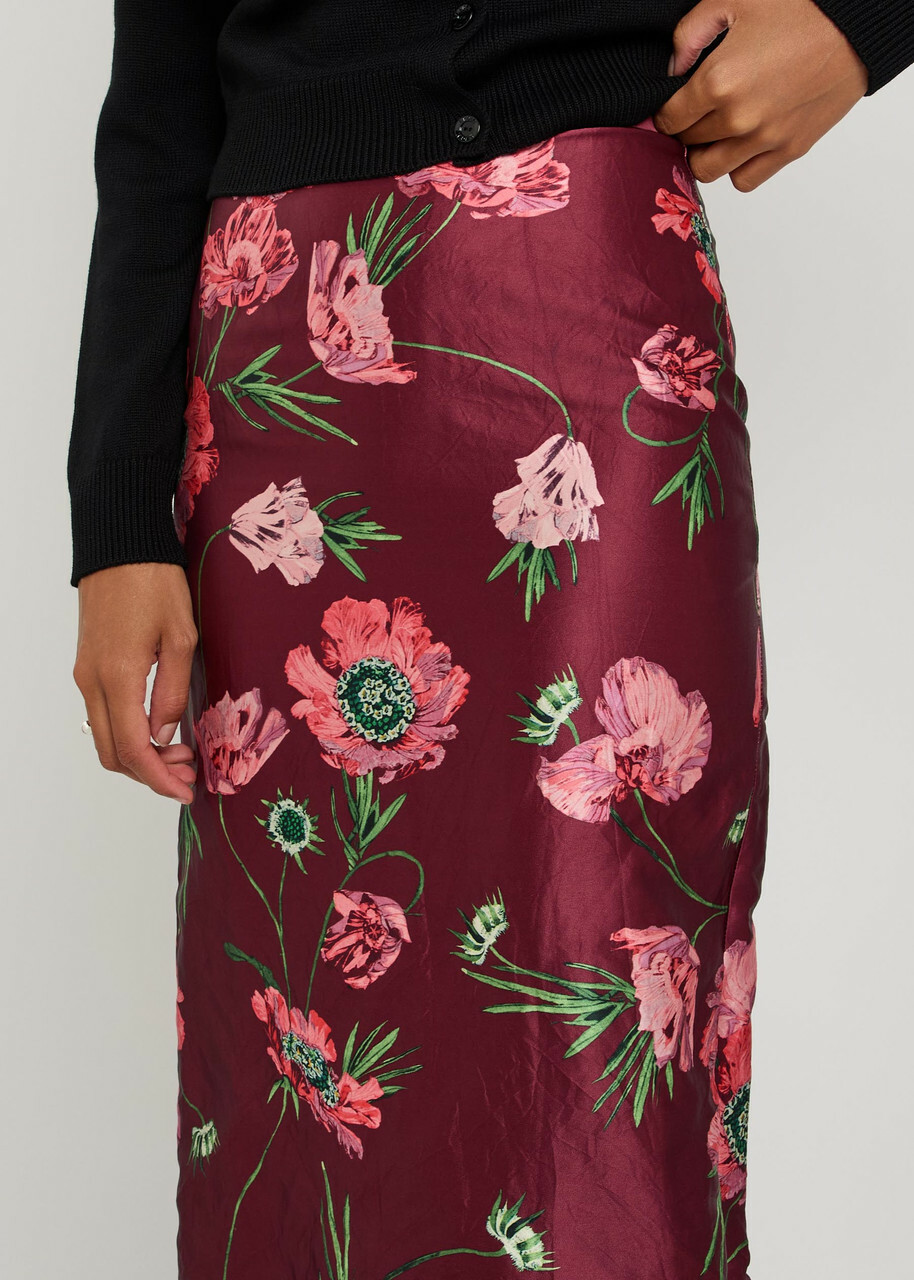 Erdem Floral-print Satin Midi Pencil Skirt Red