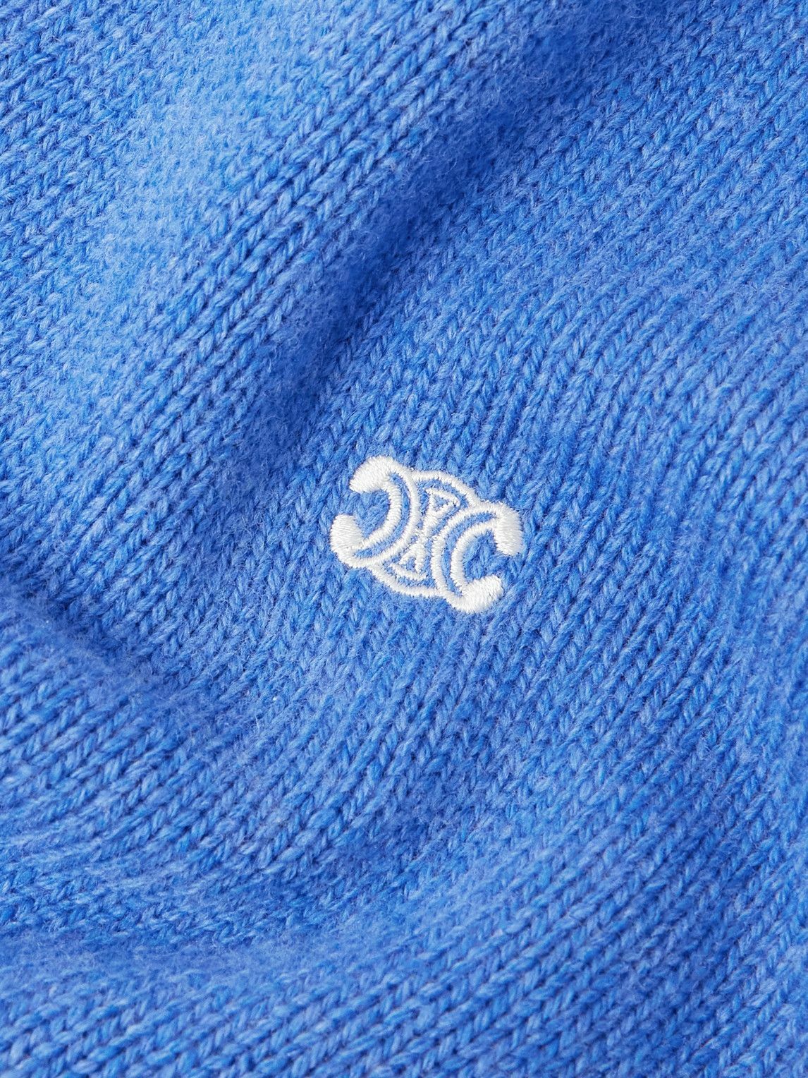 CELINE - Logo-Embroidered Wool and Cashmere-Blend Sweater - Blue