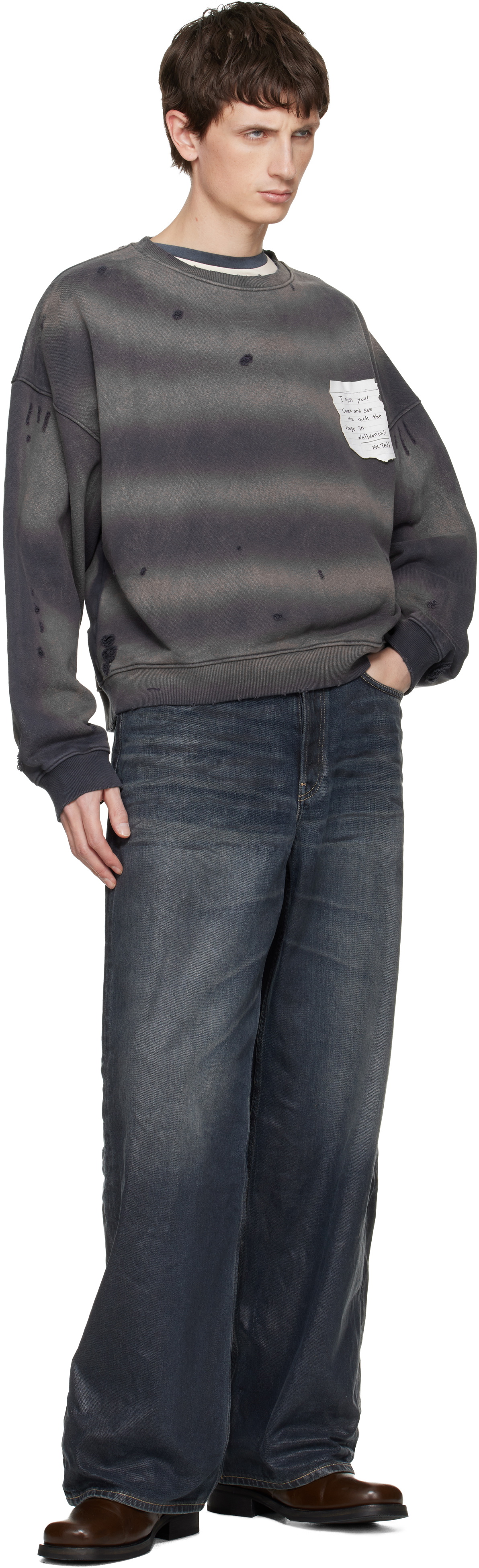 We11done Gray Paper Note Grunge Sweatshirt