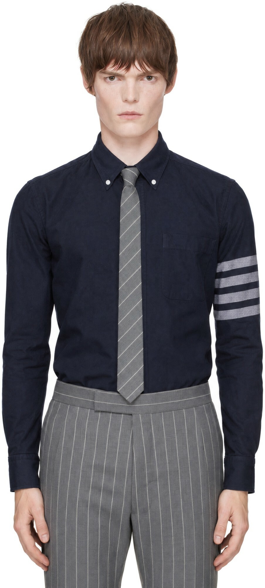 Thom Browne Navy Flannel 4-Bar Shirt