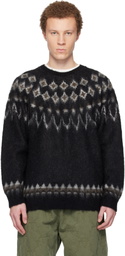 South2 West8 Black Mohair Crew Neck Sweater