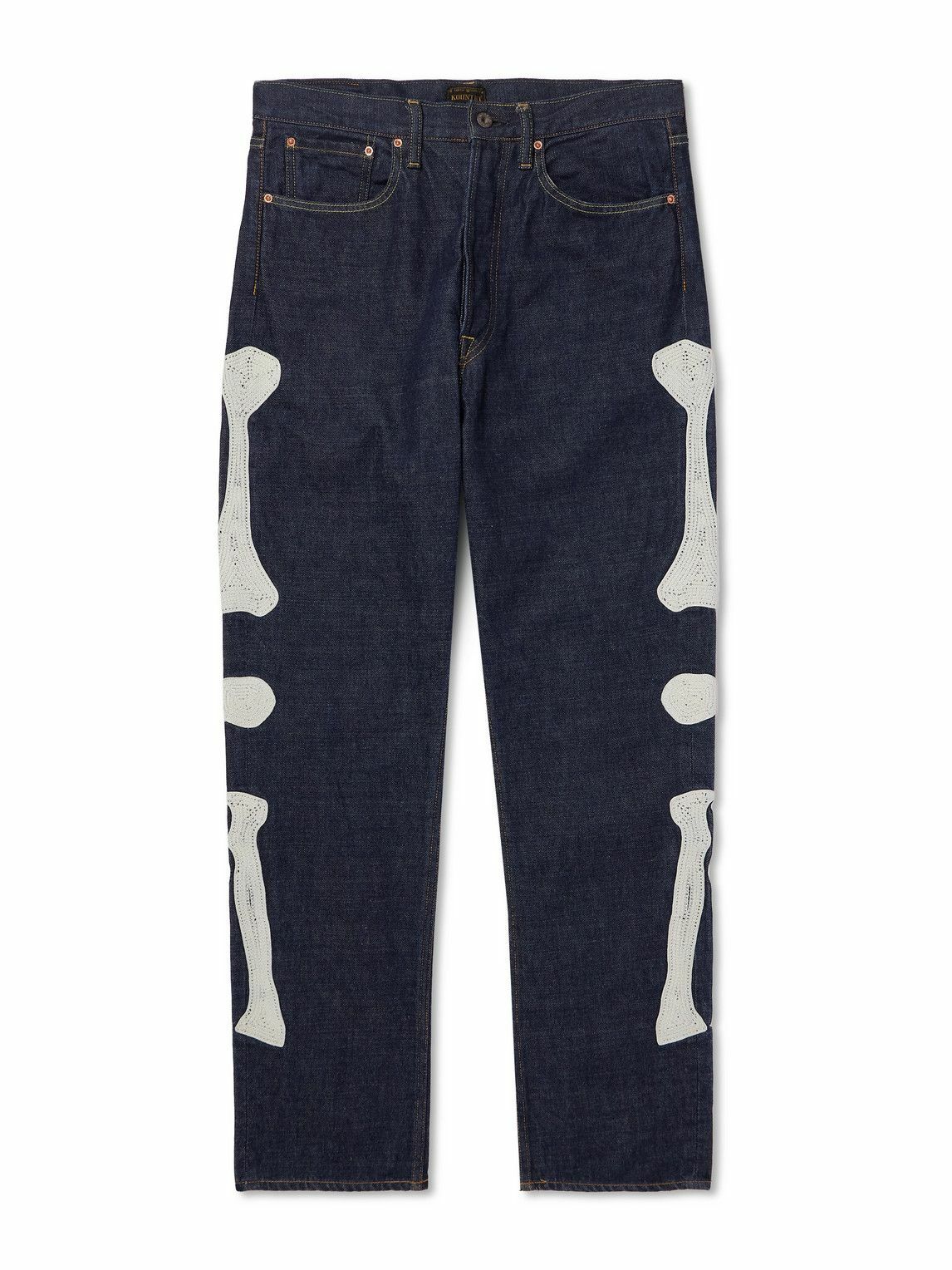 KAPITAL - Slim-Fit Crochet-Trimmed Jeans - Black KAPITAL