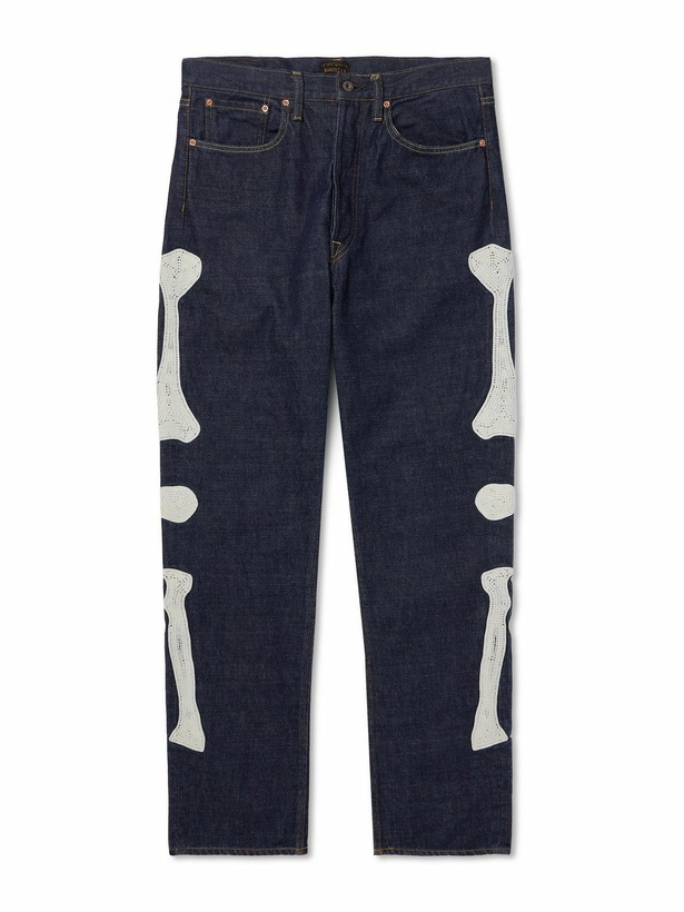 Photo: KAPITAL - Okagilly Slim-Fit Crochet-Trimmed Jeans - Blue