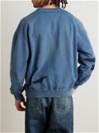 Neighborhood - Savage Logo-Embroidered Appliquéd Distressed Cotton-Jersey Sweatshirt - Blue