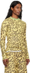 Stanley Raffington Yellow & Green Leopard Print Plated Knit Crewneck Sweater