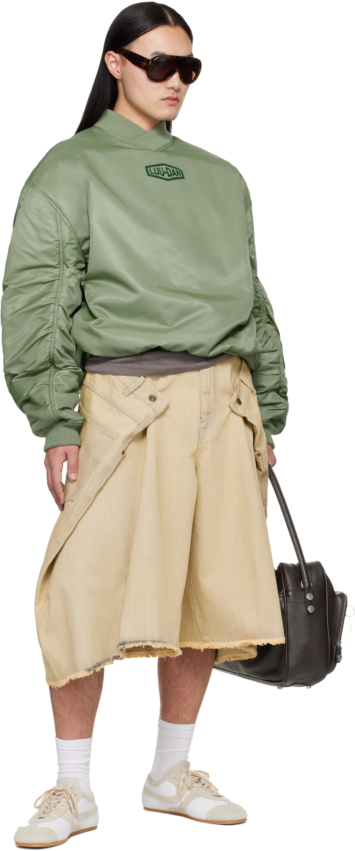 LU'U DAN Off-White Maxi Denim Shorts