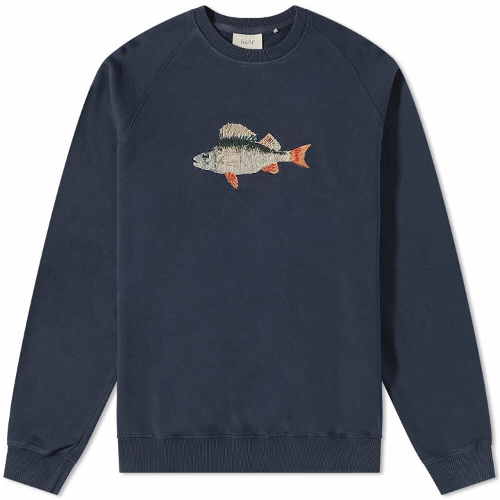 Photo: Foret Men's Bait Embroidered Crew Sweat in Navy