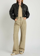 AN-Y1 Queen Stud-embellished Leather Cropped Bomber Jacket Black