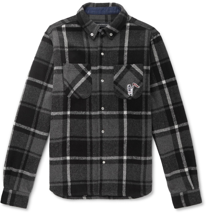 Photo: Billionaire Boys Club - Button-Down Collar Logo-Appliquéd Checked Flannel Overshirt - Black