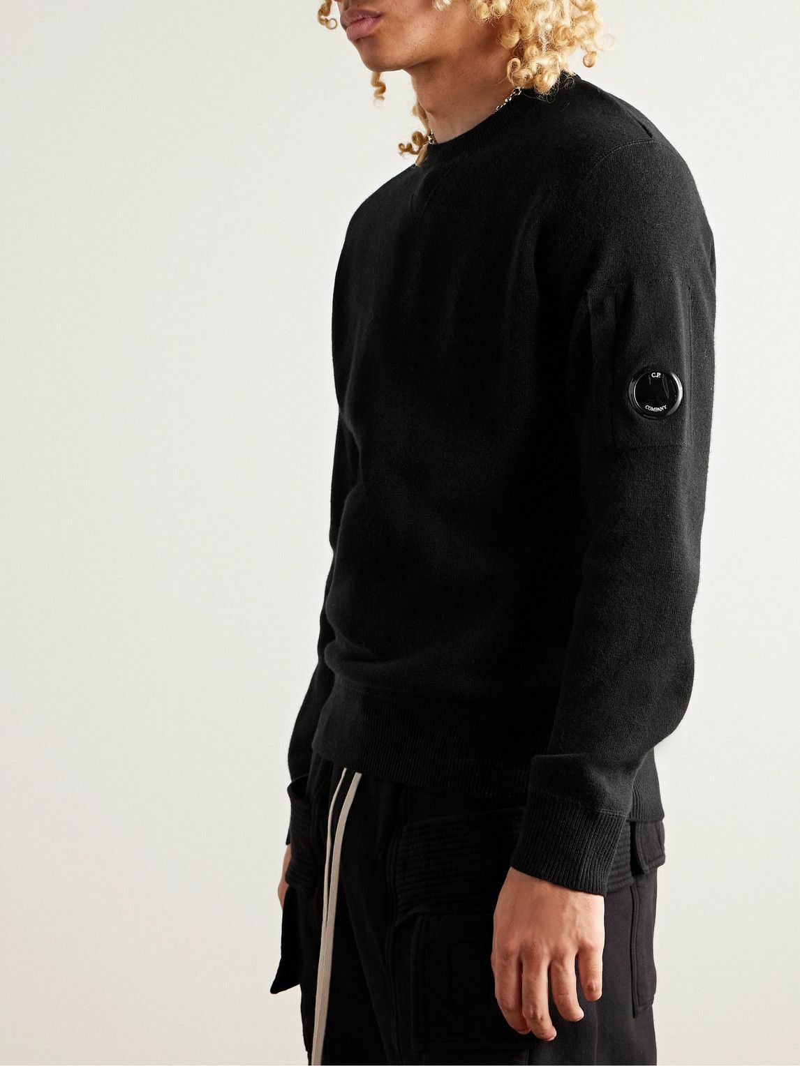 C.P. Company Logo Appliqu d Wool Blend Sweatshirt Black C.P