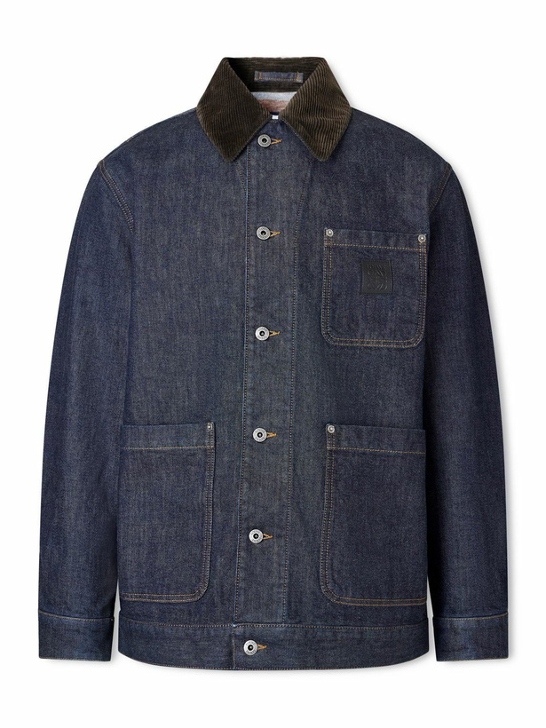 Photo: LOEWE - Logo-Appliquéd Corduroy-Trimmed Denim Barn Jacket - Blue