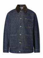 LOEWE - Logo-Appliquéd Corduroy-Trimmed Denim Barn Jacket - Blue