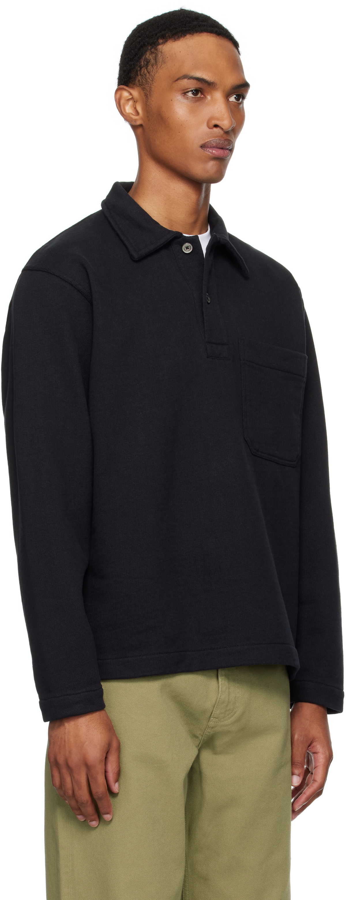 NORSE PROJECTS Black Fraser Relaxed Organic Loopback LS Polo