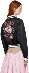 Evisu Black Fortune Cat Drumming Bomber Jacket
