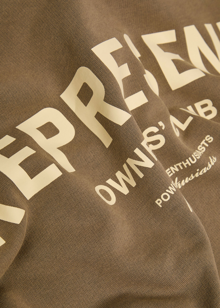 Represent Owners' Club Logo Hooded Cotton Sweatshirt Taupe