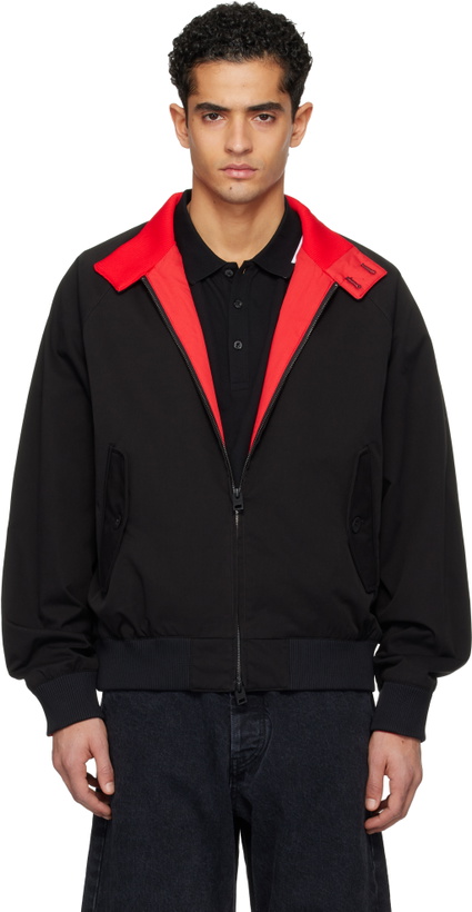 Photo: Hugo Black Twill Buttoned Stand Collar Bomber Jacket