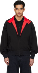 Hugo Black Twill Buttoned Stand Collar Bomber Jacket