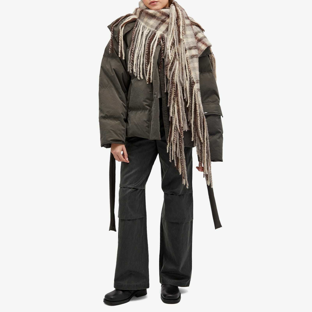 Holzweiler Women's Tassel Scarf in Brown Check 