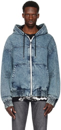 Balmain Blue Hooded Denim Bomber Jacket