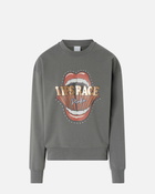 Pinko Crew Neck Sweatshirt With Lips Race Mouth Print Grey Dark Seagull