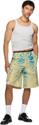 Stanley Raffington SSENSE Exclusive Yellow & Blue Floral Printed Cargo Shorts