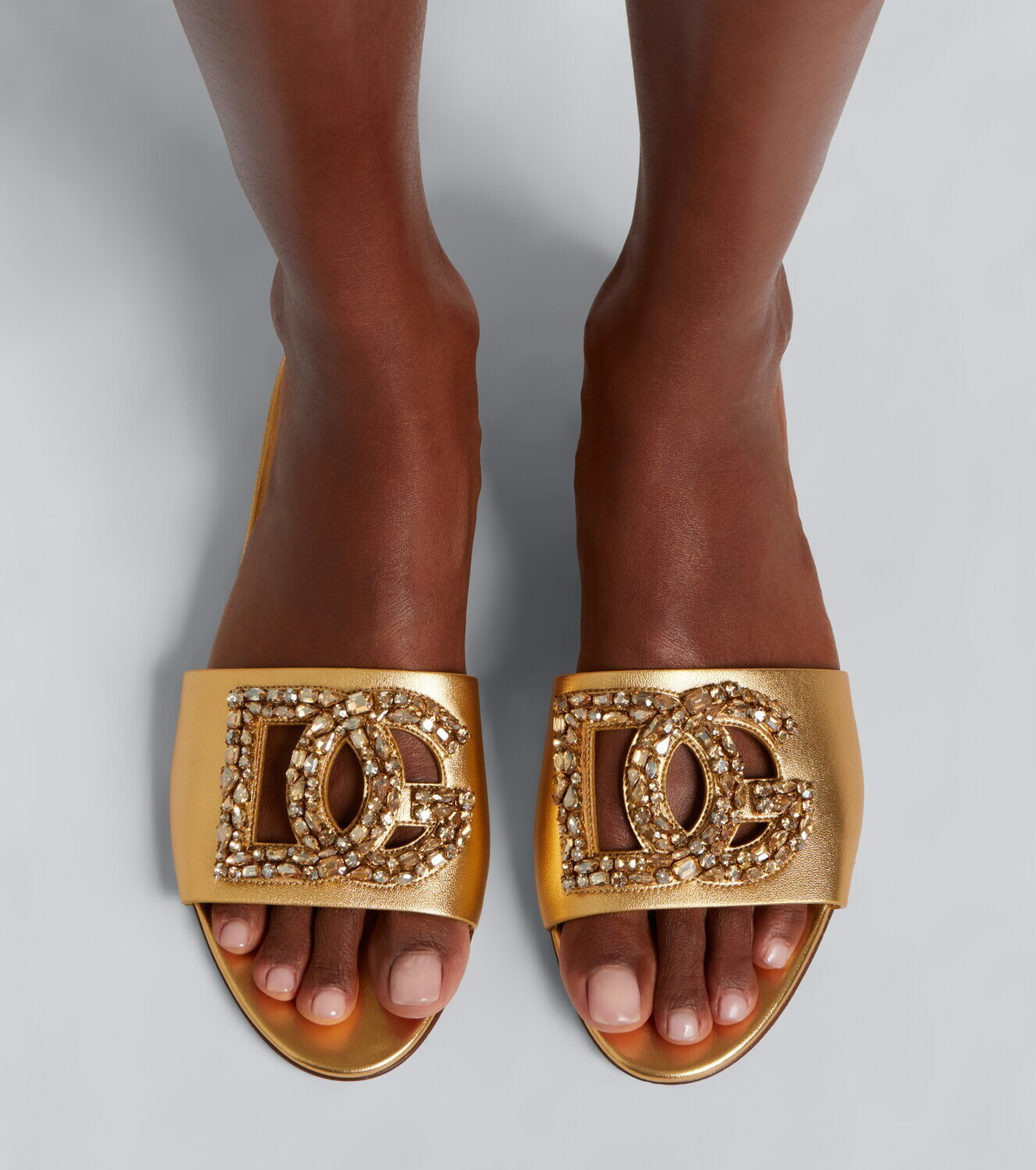 Dolce&Gabbana DG embellished metallic leather slides
