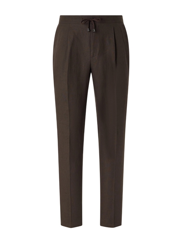 Photo: De Petrillo - Straight-Leg Pleated Linen Suit Trousers - Brown