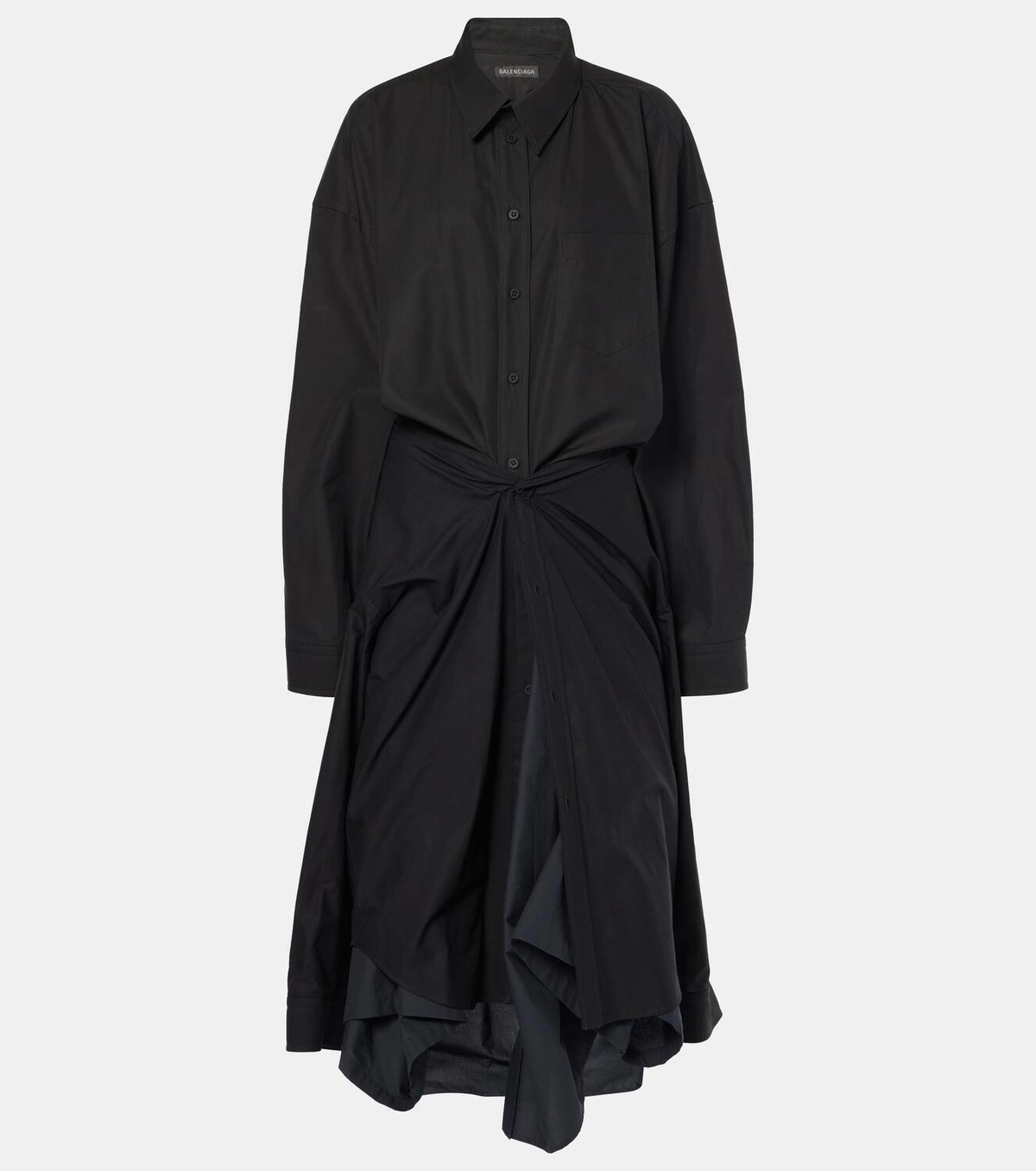 Balenciaga Gathered tie-front cotton shirt dress