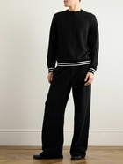 Balmain - Striped Monogrammed Merino Wool Sweater - Black