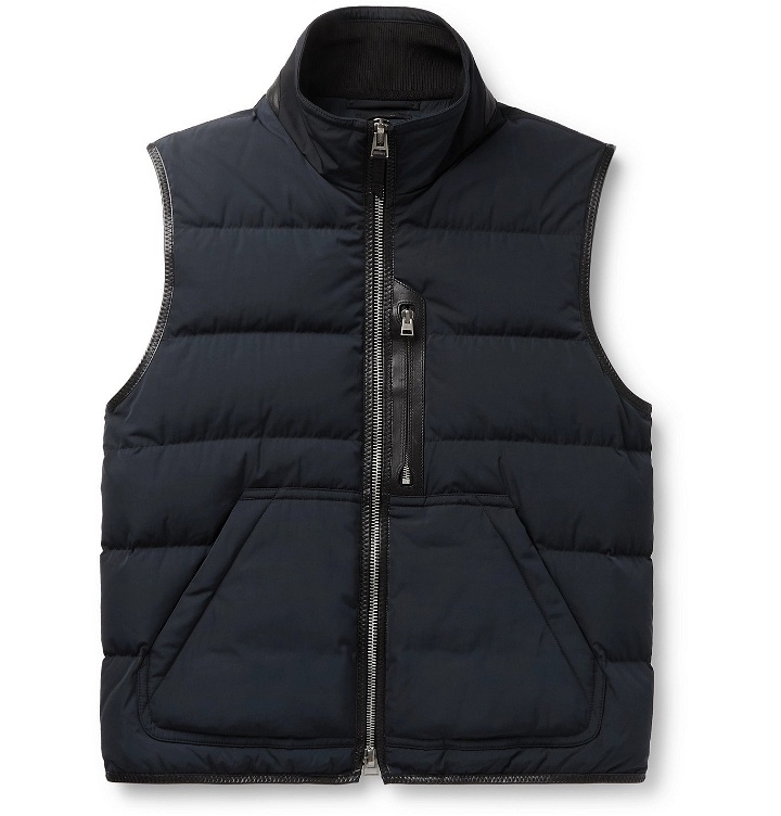 Photo: TOM FORD - Leather-Trimmed Quilted Shell Down Gilet - Blue