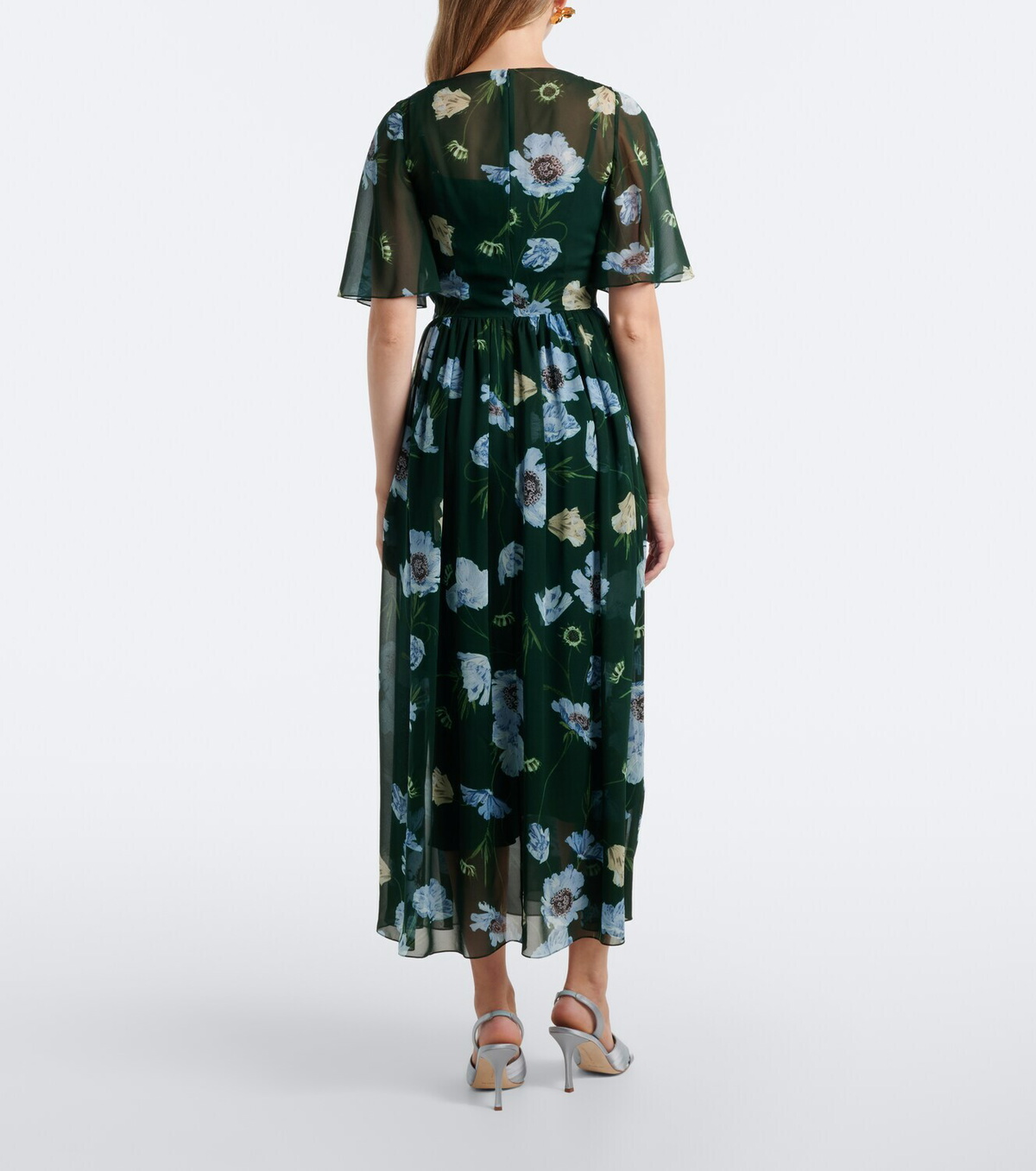 Erdem Floral draped silk voile midi dress
