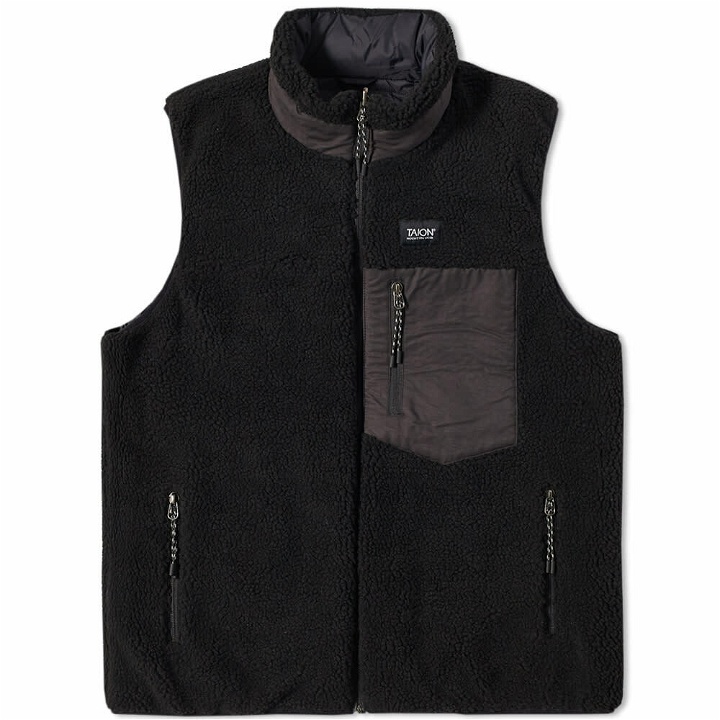 Photo: Taion Men's Reversible Fleece Down Vest in Black/Black