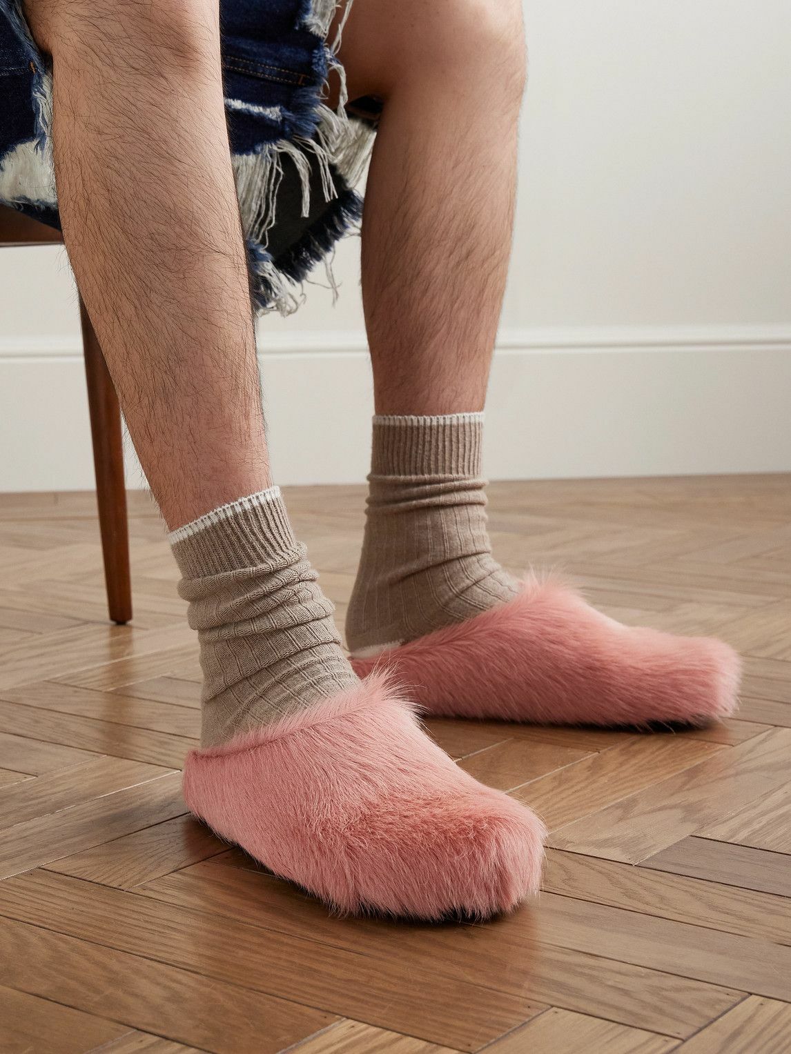 サンダル MARNI Fuchsia Calf Hair Fussbett Slippers Marni - Fussbett Calf Hair Slippers - Pink Marni
