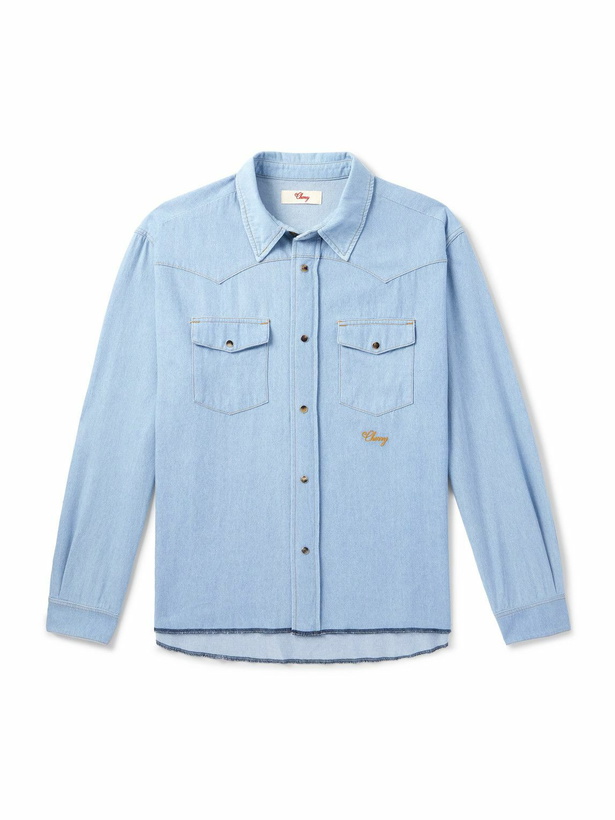 Photo: Cherry Los Angeles - Logo-Embroidered Cotton-Chambray Western Shirt - Blue