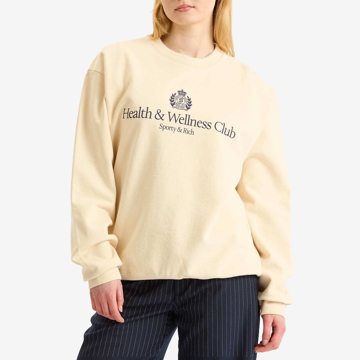 Sporty & Rich Women's H&W Crest Crew Sweatshirt in Cream