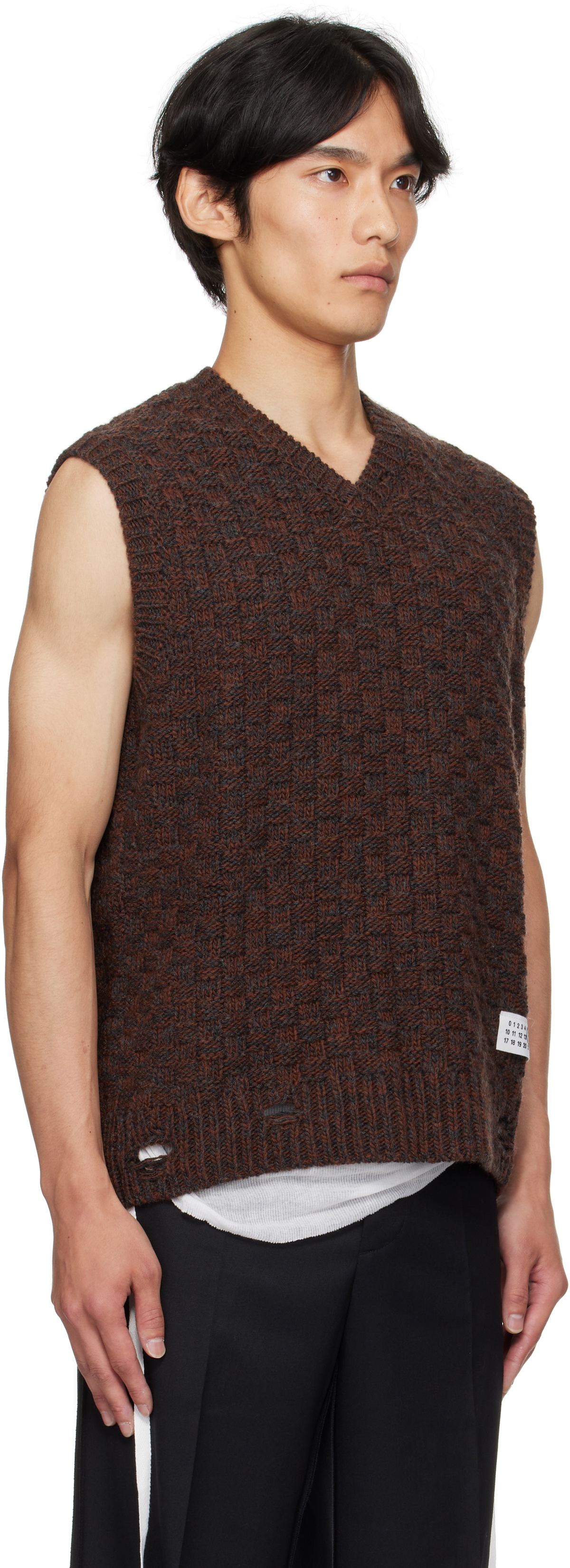 MM6 Maison Margiela Brown V-Neck Sweater Vest MM6 Maison Margiela