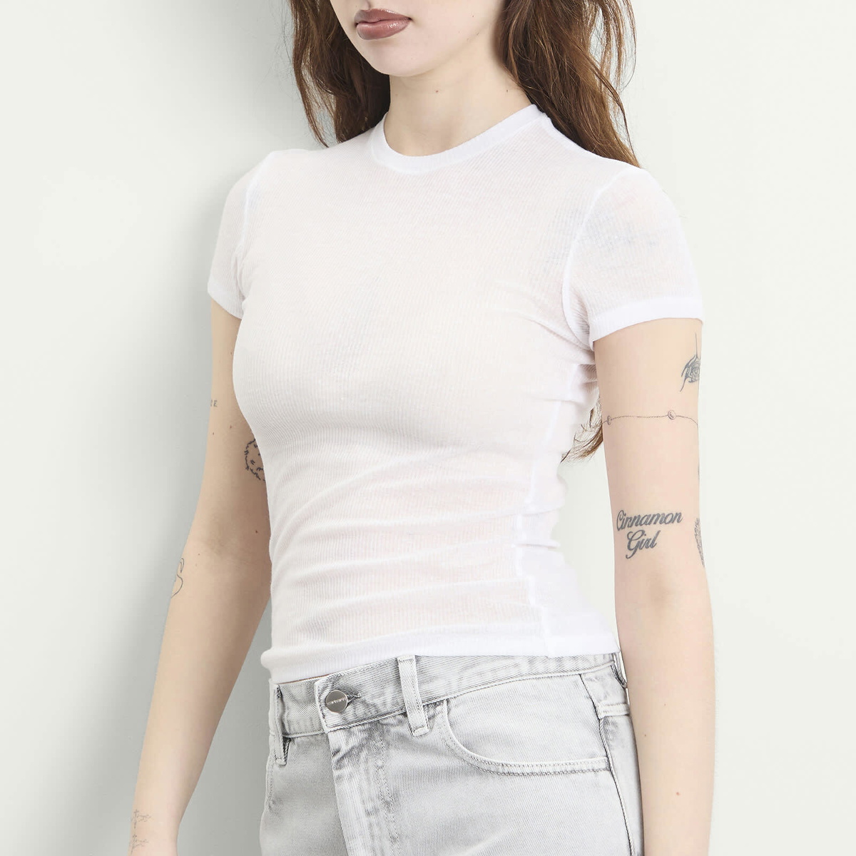 SKIMS Women's Sheer Cotton Crewneck Standard T-Shirt in Snow