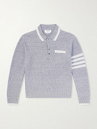 Thom Browne - Striped Linen and Cotton-Blend Polo Sweater - Gray