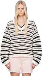 GANNI White & Black Striped Sweater