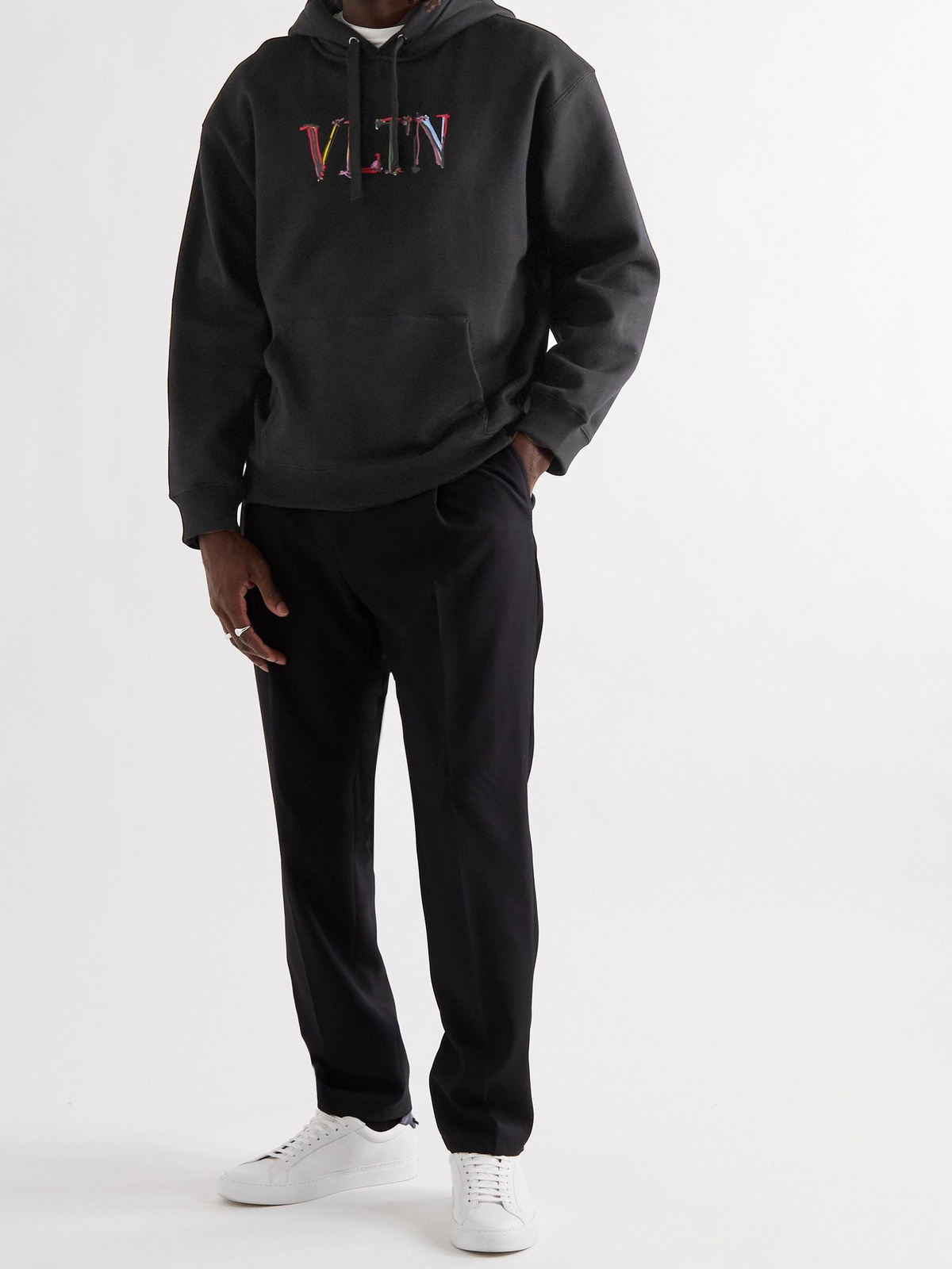 VALENTINO - Logo-Print Cotton-Jersey Hoodie - Black Valentino