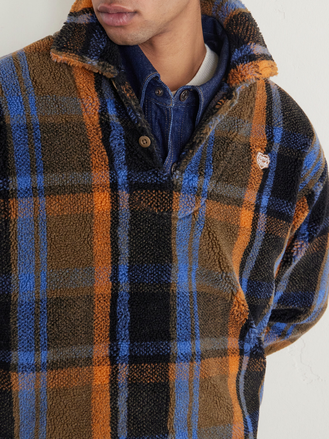 Human Made - Logo-Embroidered Appliquéd Checked Fleece Sweater - Brown