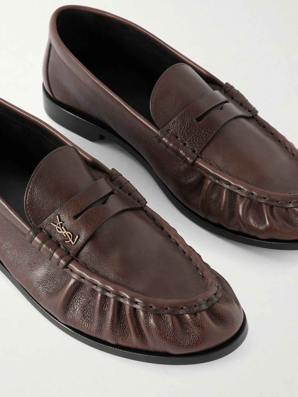 SAINT LAURENT - Le Loafer Monogram Logo-Appliquéd Full-Grain Leather Penny Loafers - Brown